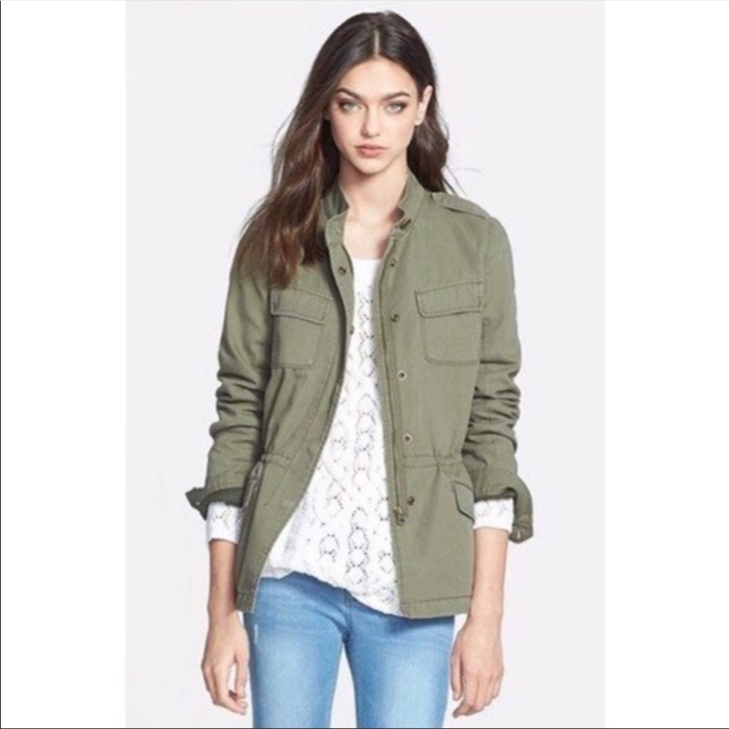 Hinge Utility Anorak Military Button Twill Shirt Jacket Shaket In Olive Green Xs